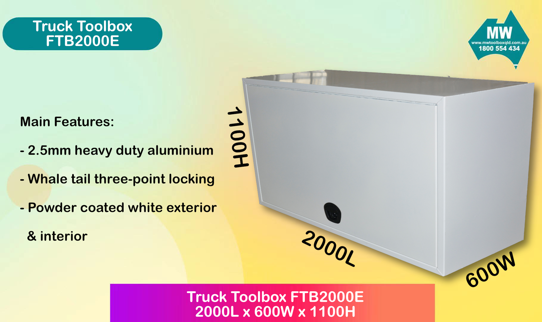 Aluminium Truck Toolbox FTB 2000mm Long (With Shelving)-1