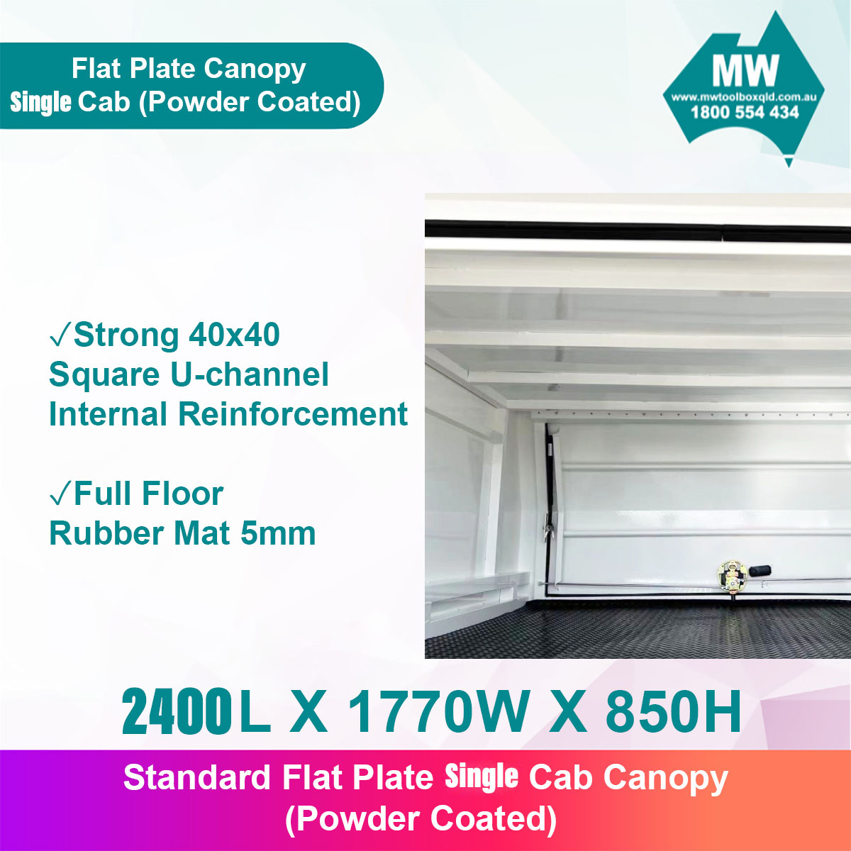 Aluminium Ute Canopy Single Cab Flat Plate (powder coated)-4