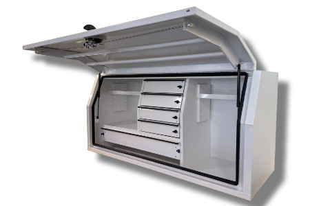 Aluminium Front Opening Toolbox with 5-Tier Drawer and Adjustable Shelving FIS1750 M1 - White Edition